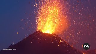 Spectacular Mount Etna eruption in Sicily  VOA News [upl. by Hailee400]