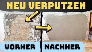 Kleine Stelle neu verputzen  Abgefallenen Putz ausbessern Loch in beschädigter Wand Grundlagen [upl. by Eulalee]