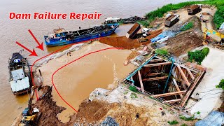 Dam Failure Repair After Water Increasing Bulldozer Komatsu D31A Operator Working Much Harder [upl. by Refotsirhc511]