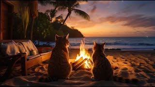 Beach Ambience  Relaxing Ocean Waves with Crackling Fire Sounds  White Noise for Sleep [upl. by Anerda344]