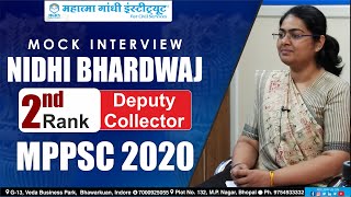 MPPSC 2020  2nd Rank  Nidhi Bharadwaj  MPPSC Interview  Mock Interview  MGICS [upl. by Shedd]