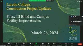 LAREDO COLLEGE BUILDINGFINANCEANDAUDIT COMMITTEE MEETING 3262024 [upl. by Chesney643]