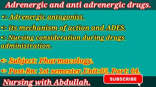 Adrenergic and anti adrenergic drugs in urdu PostRn 1st semester Unit5part4 Pharmacology [upl. by Jazmin841]