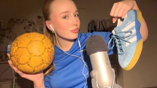 ASMR with handball equipment 🤾🏼‍♀️ ‧͙⁺˚ close whispers sticky ball and shoe tapping [upl. by Auqined]