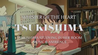 Scene of Tsukishima studying in her room on a rainy day Studio Ghibli ASMR Ambience [upl. by Ardnaz592]