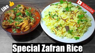 Zafrani rice recipe  Tasty and Soft Zafrani Rice  Rice with Chicken Masala Curry [upl. by Filiano]