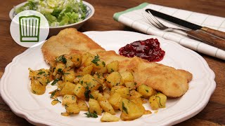 Schnitzel mit schnellen Bratkartoffeln Rezept chefkoch [upl. by Kavanagh]