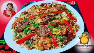 ARROZ CHAUFA MIXTO PERUANO DE 3 CARNES RECETA DELICIAS CUSQUEÑAS PERÚ COMIDA PERUANA [upl. by Eednar502]