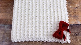 🎀 BEAUTIFUL Shell Stitch Crochet Baby Blanket Pattern 1 Row Repeat Only 🤩 [upl. by Bakki]