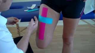 How to apply Kinesiology Taping for a strain of the Rectus Femoris  Quadricep muscle strain [upl. by Nohsav572]