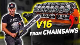 We convert 16 chainsaws into an engine for a car [upl. by Annekahs]