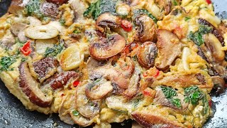 ไข่เจียวเห็ดแชมปิญอง เห็ดหอมทรงเครื่อง Champignon mushroom and Shiitake Omelette  Breakfast Recipe [upl. by Hanover]