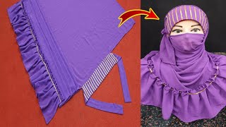 Instant Hijab Design Cutting amp Stitching Designer Niqab Partywear Frill hijab Ready To Wear Hijab [upl. by Ennaylloh]