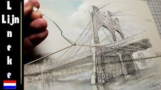 Hoe teken je perspectief voor beginners met elastiek Brooklyn Bridge [upl. by Ferrell]