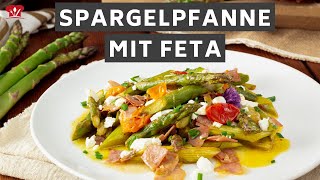 Spargelpfanne mit Schinken und Feta 😍  KETO Rezept  schnelles Abendessen mit grünem Spargel [upl. by Ainiger]