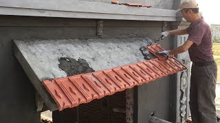 Building Slope Roof Concrete  Install Terracotta Tiles On Roof Small Slope Construction Worker [upl. by Ronal]