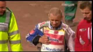 Speedway GP Cardiff 2008  Heat 17 Restart 1 Crash Rune Holta and Nicki Pedersen [upl. by Anoel]