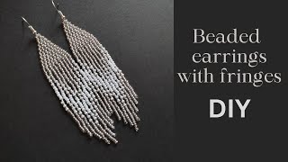 Seed bead earrings with bead fringes beading tutorial for beginners [upl. by Menides]