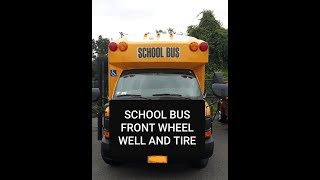 CDL School bus road test pre trip inspection Front wheel well and tire [upl. by Tirrej]