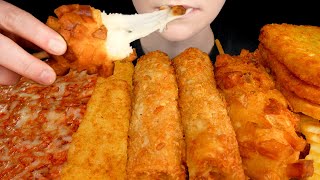 ASMR Pizza Crunchy Mac amp Cheese Rolls Mozzarella Corn Dog Hash Browns Fish amp Fries [upl. by Leinehtan]