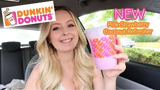 NEW Dunkin Coconut Refresher Review  Pink Strawberry  Taste Test [upl. by Severson]