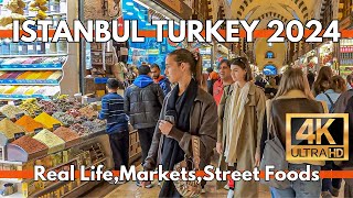 Istanbul turkey 2024 Real LifeMarketsStreet Foods in SirkeciEgyptian Bazaar  4K Walking tour [upl. by Odlo312]