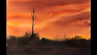 Watercolor  Painting A Simple Sunset [upl. by Nyltak]