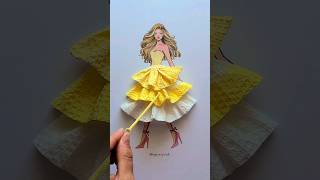 How to make a dress using a paper towel 💛 art fashion design style artist artwork painting [upl. by Yelknirb]