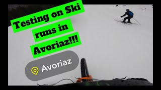 FIRST TIME RIDING IN PROPER SNOW ON SKI RUNS IN AVORIAZ [upl. by Assenab]