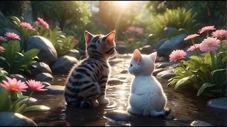 Relaxing Water Ambience  Gentle Stream Sounds with Relaxing Purring Cat  Sound For Stress Relief [upl. by Ellebasi]