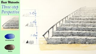 Easy ThreeStep Perspective  stairs  Basic watercolor techniques Fabriano roughNAMIL ART [upl. by Hammer]