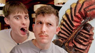 Two Brits try New York TBone steak for the first time [upl. by Anielram230]