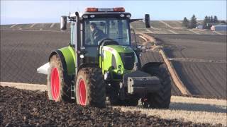 Claas Arion 640 tractor with Ovlac 5 furrow reversible plough  Grampian Supermatch [upl. by Horvitz]