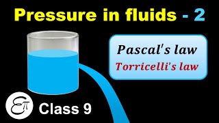 Pressure in Fluids Part 2  Pascals Law and Torricellis Law  for Class 9 in Hindi [upl. by Lasko]