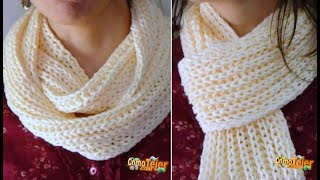 Bufanda Infinita Reversible Cuello Paso a Paso How to Knit a Cowl 2 agujas palitos tricot 674 [upl. by Nisior]