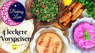 4 köstliche Vorspeisen  Mezze  Mezeler  Tabouleh YufkaRöllchen und Knoblauchdips I 1 [upl. by Dranel516]