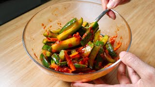 Rangup Kimchi Timun Mudah Cucumber Kimchi  BASICKELI [upl. by Aerdnaz]