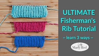 ULTIMATE Fishermans Rib Stitch Learn 3 ways  Knit Version  Purl Version  K1 P1 Version [upl. by Roseann]