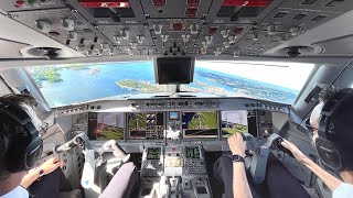 Cockpit view of LNWEB Wideroe Embraer E190E2 taking off from Kjevik airport [upl. by Yennor270]