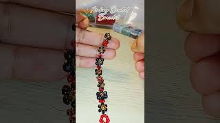 ⟡Handmade Floral Beaded Bracelet⟡  Black and Red 🌟 beadsaccessory makingbracelets floral [upl. by Annaegroeg]