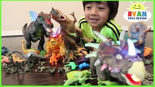 DINOSAURS TOYS COLLECTION FOR KIDS JURASSIC WORLD DINOSAURS T REX battle Family Fun Playtime [upl. by Ranip]