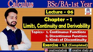 Continuous And Discontinuous Function  Kinds of Discontinuity Calculus  BscBA 1st year  By Ak [upl. by Litman]