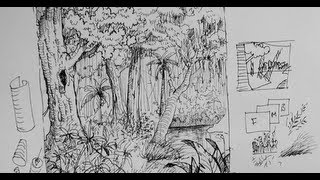 Pen amp Ink Drawing Tutorials  How to draw a forest scene or background [upl. by Eeruhs437]