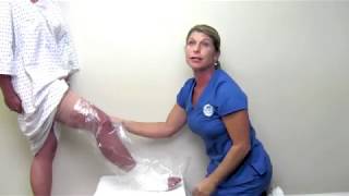 How to keep a leg cast wound dressing or drain dry with the SHOWER BOOT [upl. by Wrdna87]