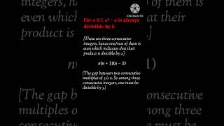 For 𝑛 ∈ 𝐼 𝑛³ − 𝑛 is always divisible by 6 maths mathfacts divisibility playingwithnumbers [upl. by Saqaw]