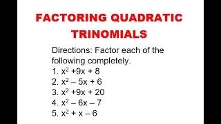 FACTORING QUADRATIC TRINOMIAL TAGALOG G8006 [upl. by Ordway399]