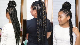 Half Up Half Down FEED IN BRAIDS  DETAILED [upl. by Nylloh]