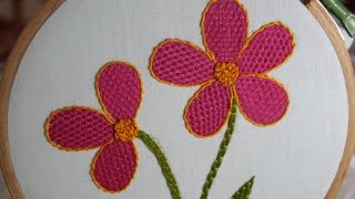 Hand Embroidery Designs  Checkered flower stitch  Stitch and Flower138 [upl. by Nivre]