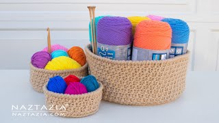 HOW to CROCHET BASKET for HOME DECOR  Baskets and bowls tutorial in 3 sizes by Naztazia [upl. by Anelliw900]