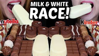 ASMR MILK amp WHITE CHOCOLATE RACE BIG ICE CREAM BARS MINI MOUSSE CAKES NUTELLA KINDER FERRERO 먹방 [upl. by Heng]